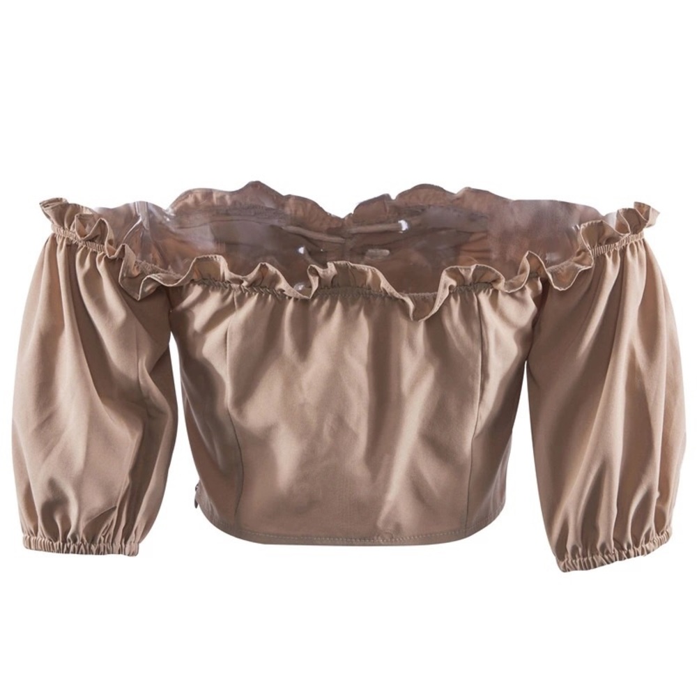 🆕Hayden Nude Lace Up Off the Shoulder Crop Top - Picture 5 of 7